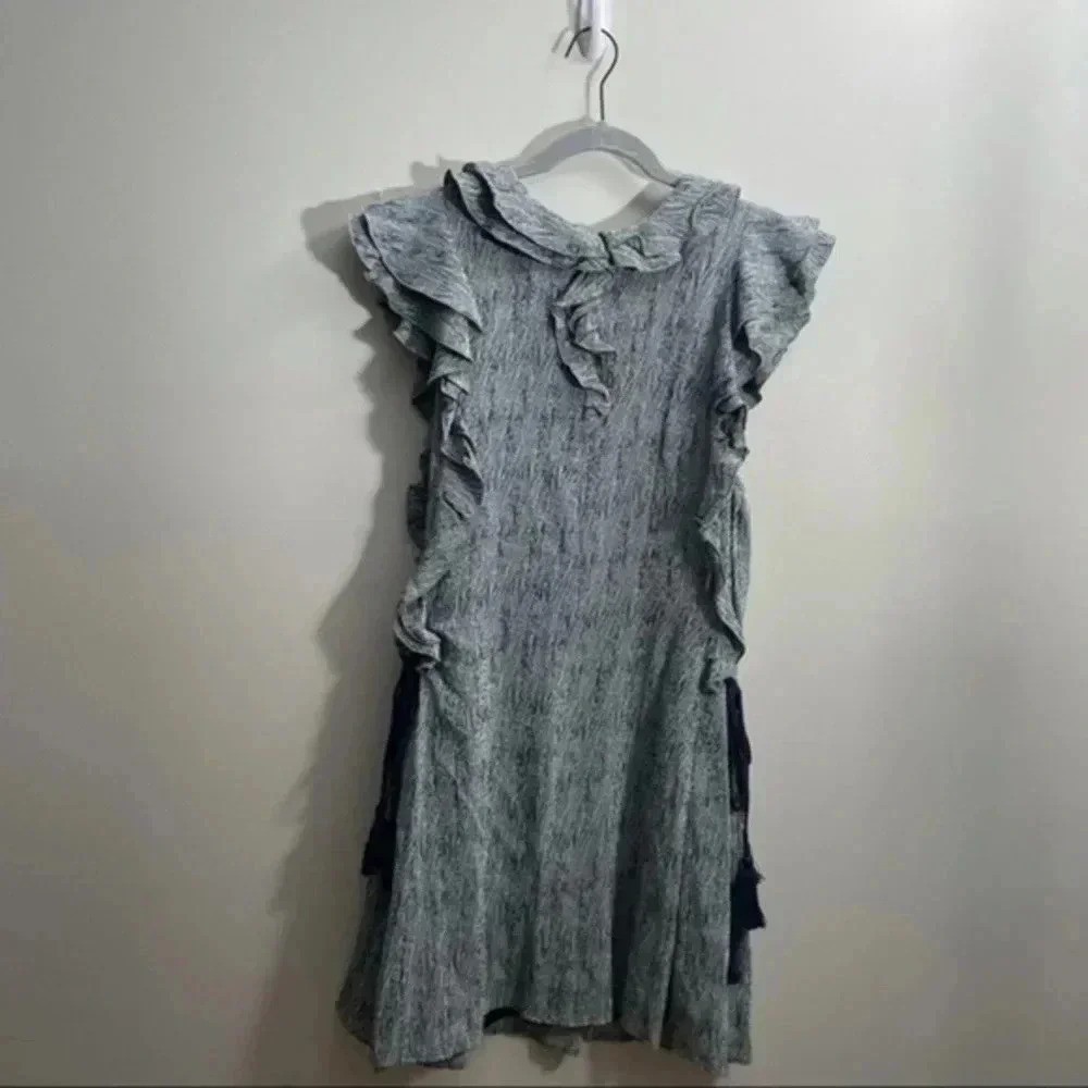 APIECE APART San Rafael Navy Print Ruffle Silk Dress 8 - Picture 4 of 8